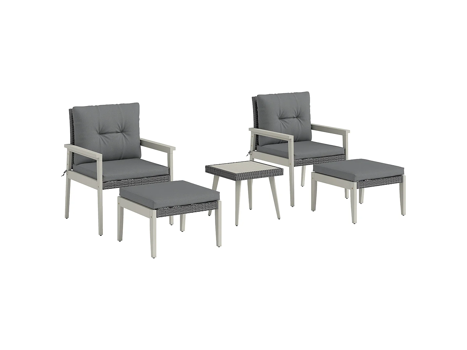 Nosalu Grey Rattan 5 Piece Outdoor Bistro Set with Acacia Table and Footstools