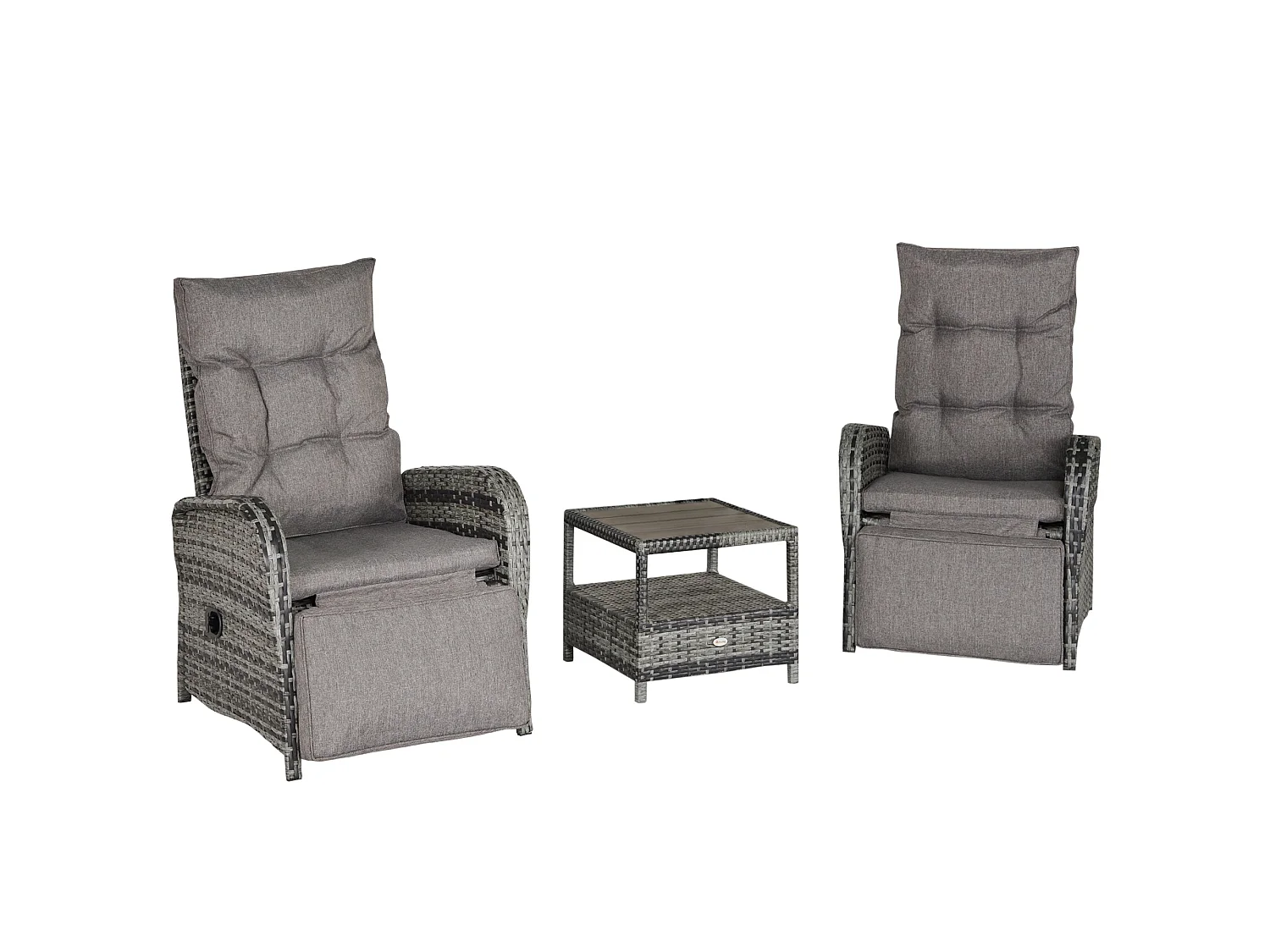 Nodika Grey PE Rattan 2 Seater Outdoor Bistro Set with Reclining Armchairs and Two Tier Table
