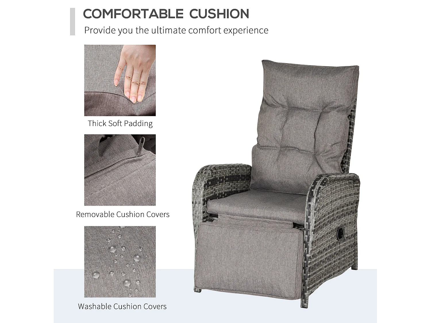 Nodika Grey PE Rattan 2 Seater Outdoor Bistro Set with Reclining Armchairs and Two Tier Table