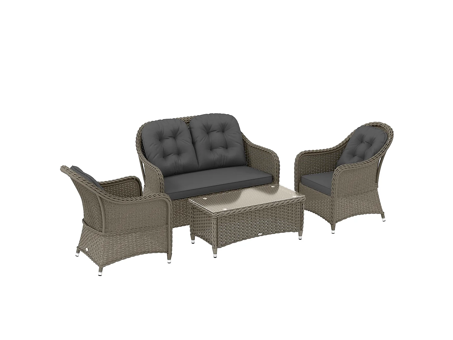 Nirato Grey Rattan 4 Seater Outdoor Sofa Set with Rectangular Glass Coffee Table