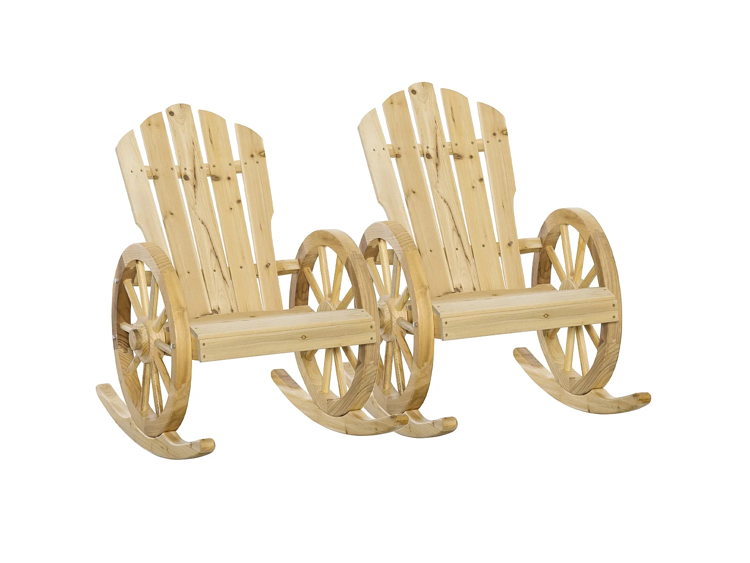 Bamo Set of 2 Natural Fir Wood Rocking Adirondack Chairs with Reclining Back