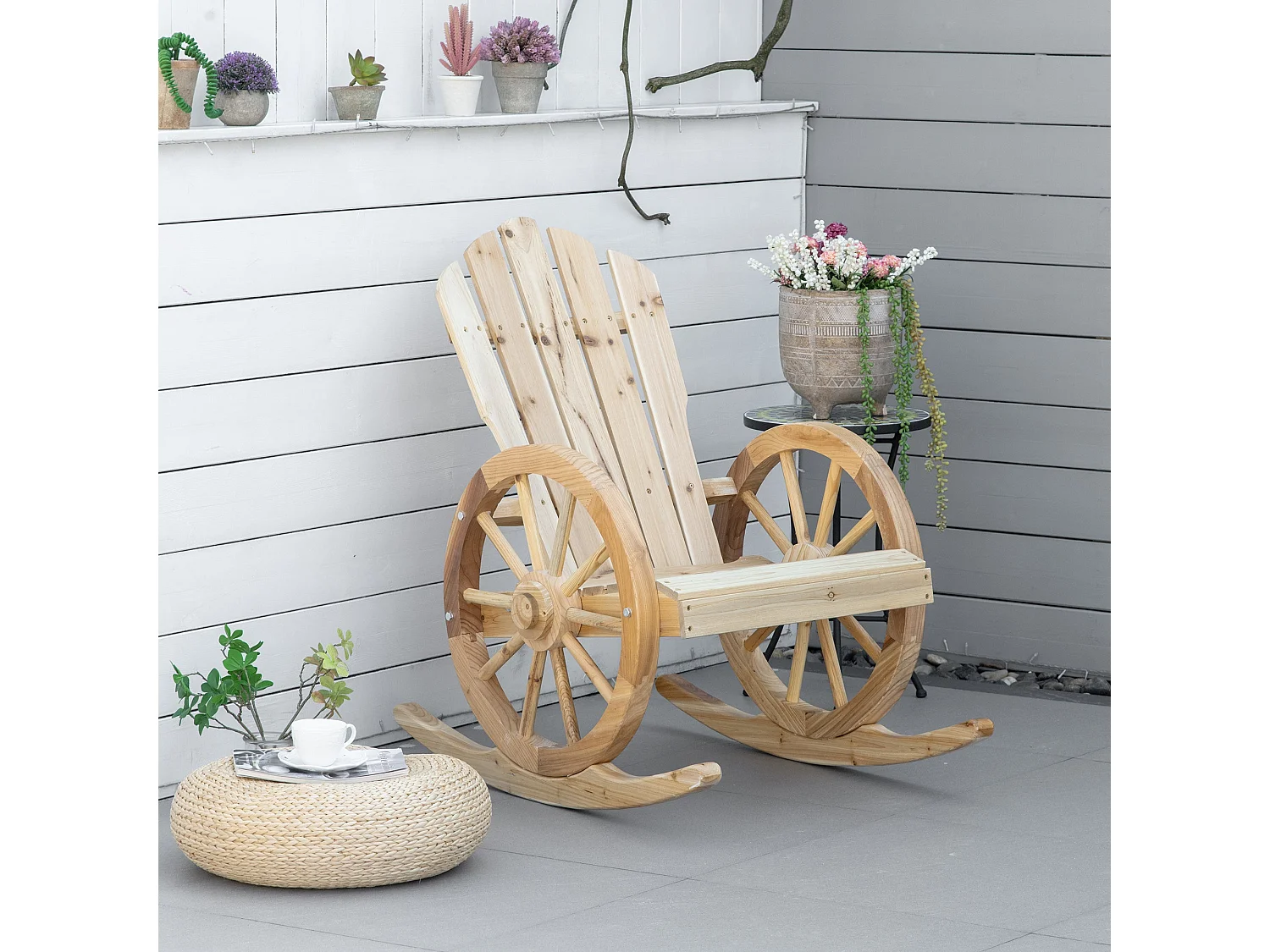 Bamo Set of 2 Natural Fir Wood Rocking Adirondack Chairs with Reclining Back