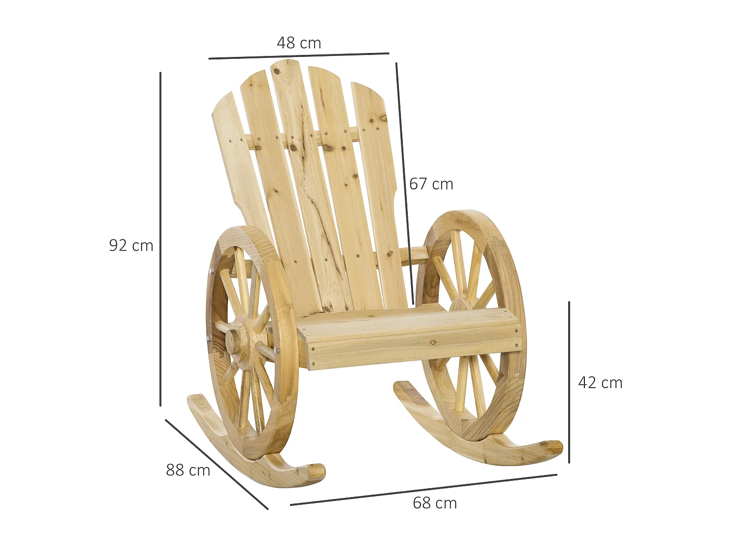 Bamo Set of 2 Natural Fir Wood Rocking Adirondack Chairs with Reclining Back
