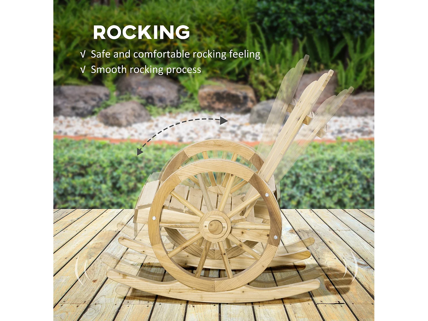 Bamo Set of 2 Natural Fir Wood Rocking Adirondack Chairs with Reclining Back