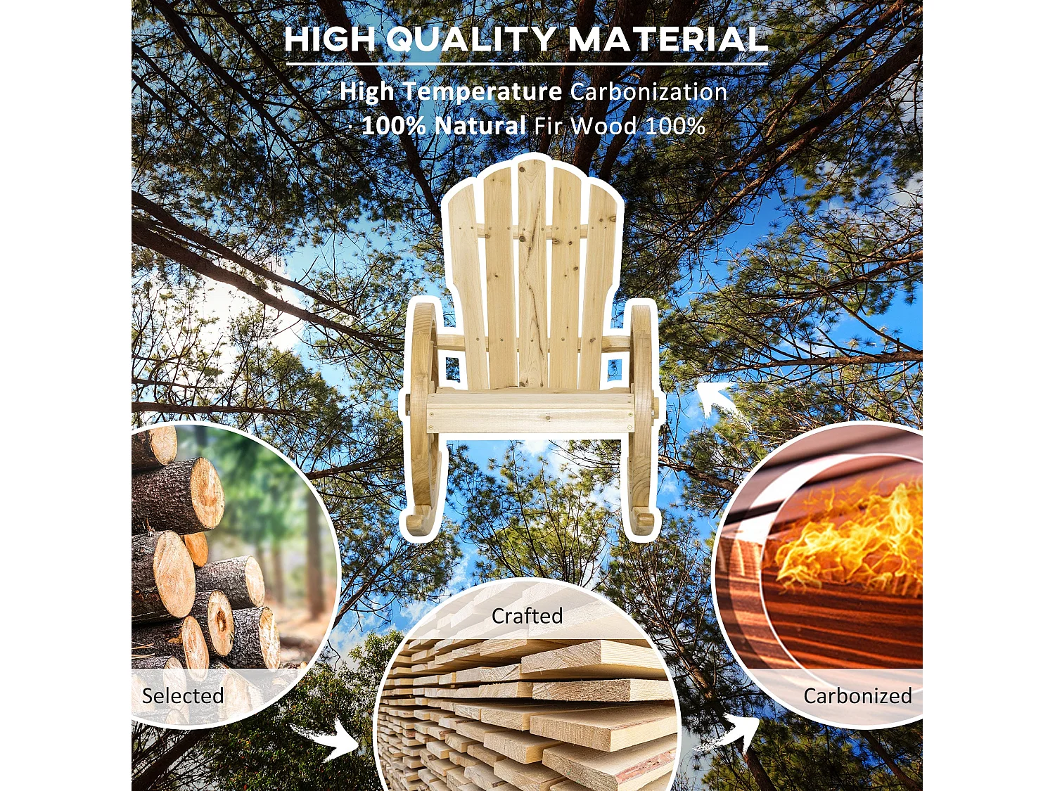 Bamo Set of 2 Natural Fir Wood Rocking Adirondack Chairs with Reclining Back
