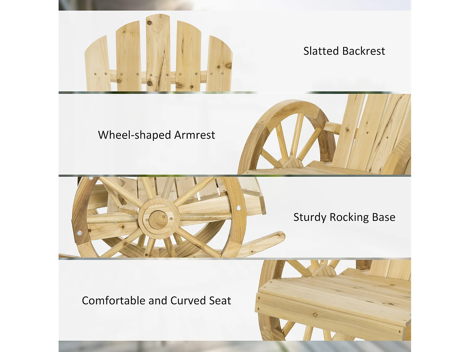 Bamo Set of 2 Natural Fir Wood Rocking Adirondack Chairs with Reclining Back