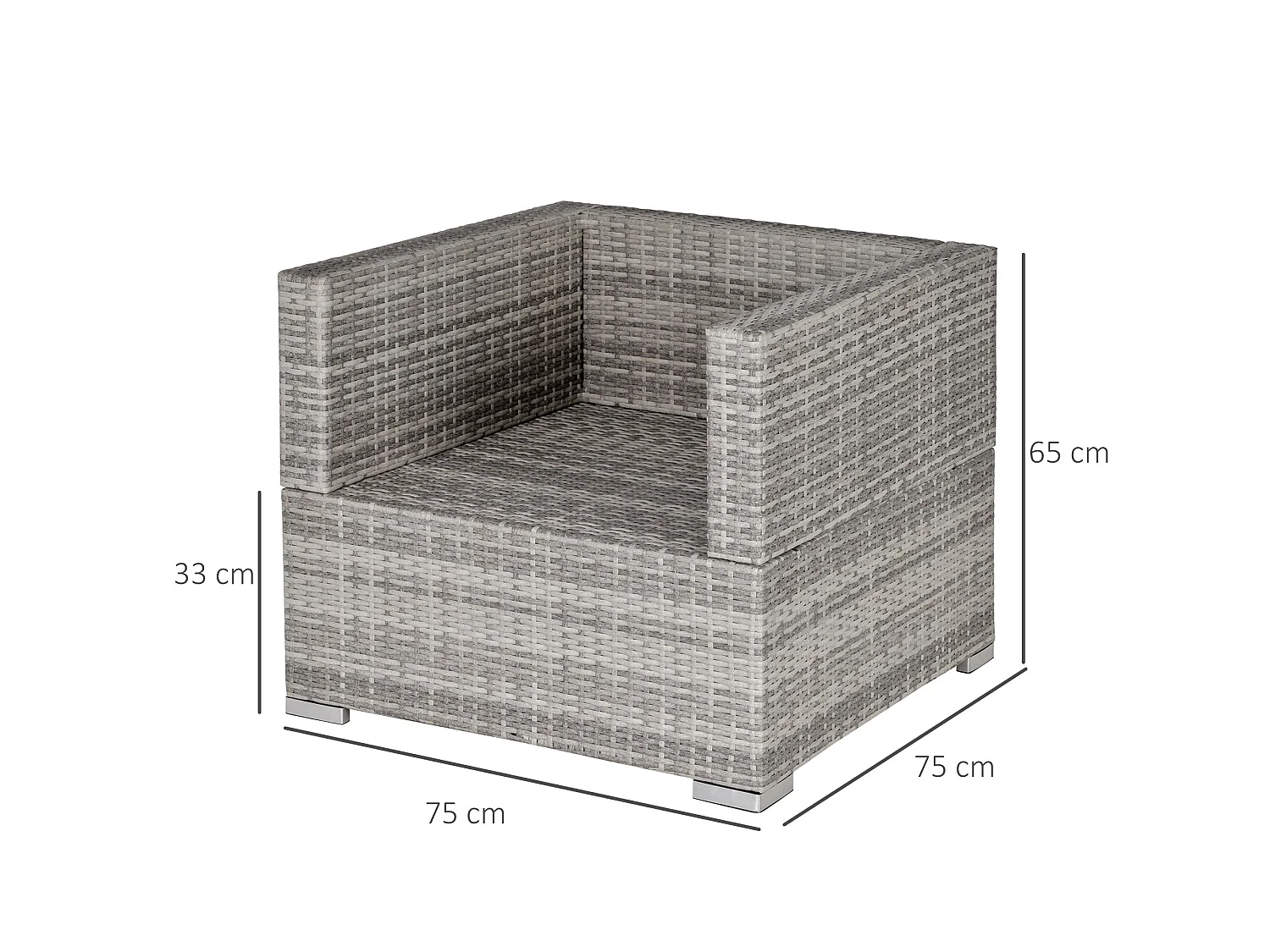 Karettano Grey Rattan Outdoor Armchair with Cushions and Armrests