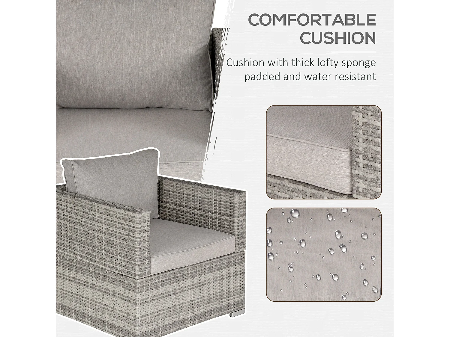 Karettano Grey Rattan Outdoor Armchair with Cushions and Armrests