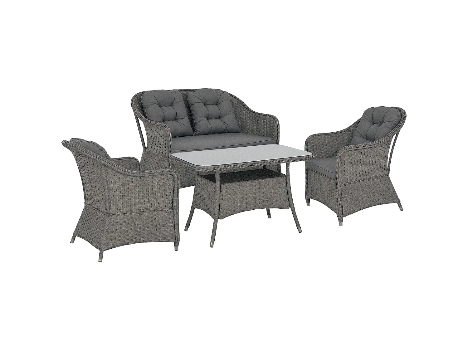 Fasake 4 Piece Light Grey Rattan Lounge Set with Glass Top Table