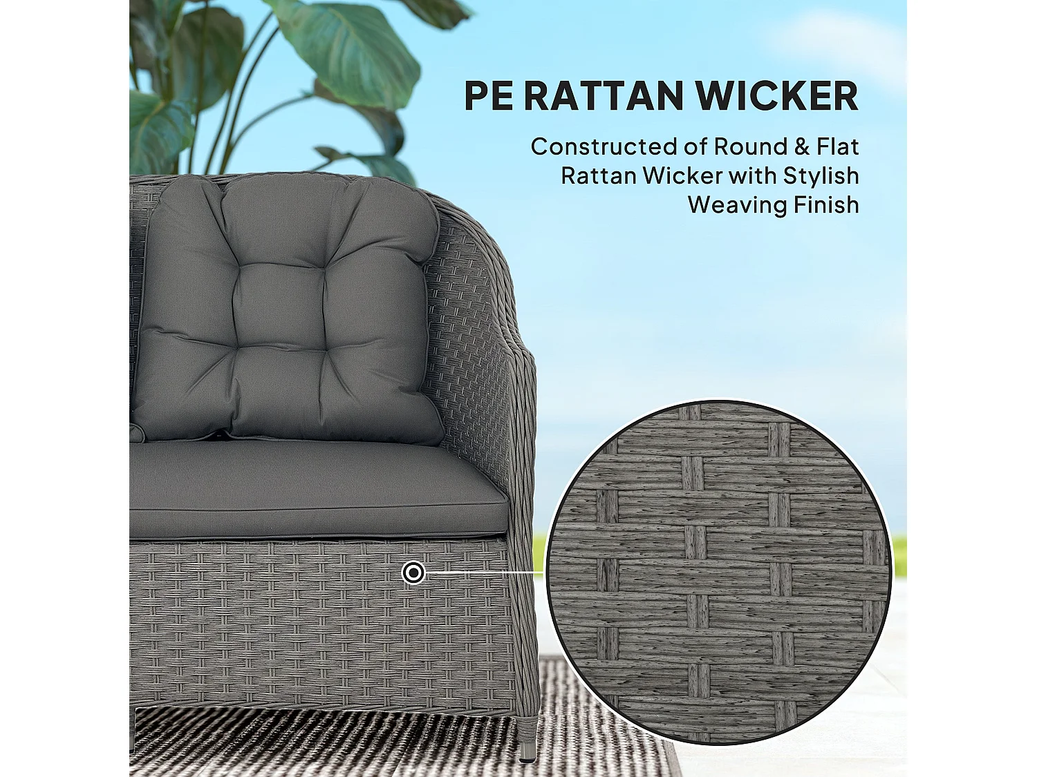 Fasake 4 Piece Light Grey Rattan Lounge Set with Glass Top Table