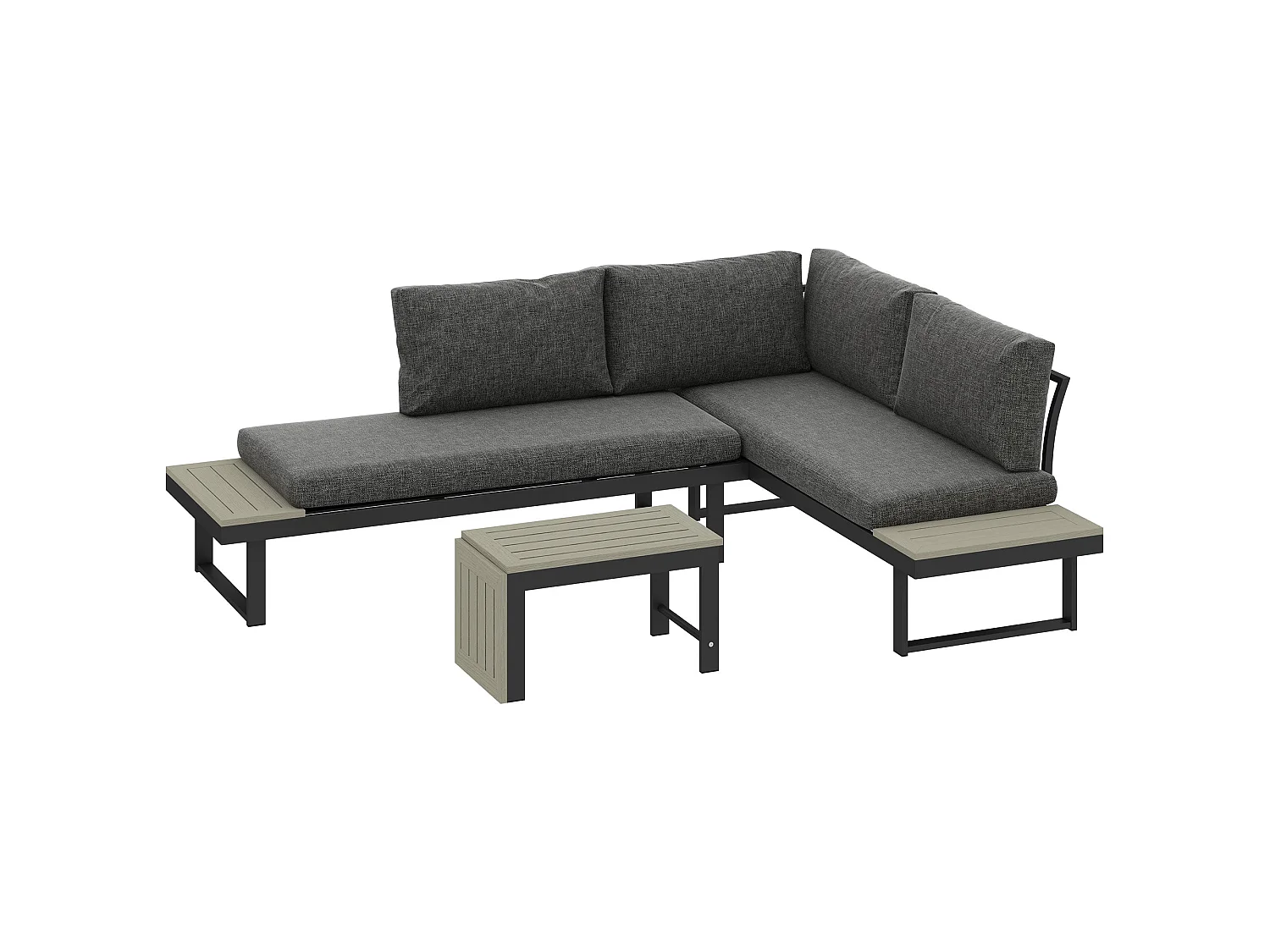 Maluki 4 Seater L Shaped Aluminium Garden Sofa Set Dark Grey
