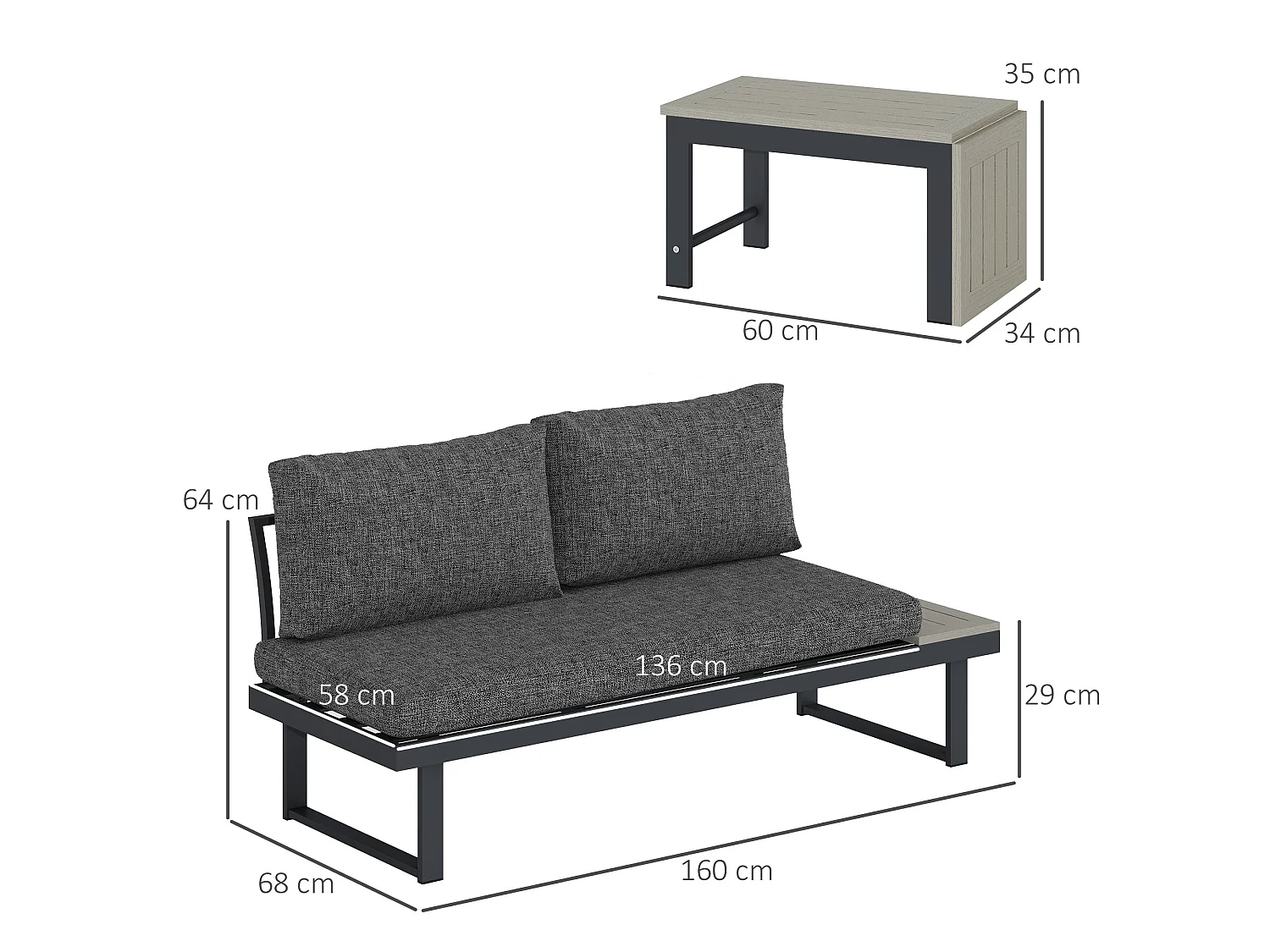 Maluki 4 Seater L Shaped Aluminium Garden Sofa Set Dark Grey