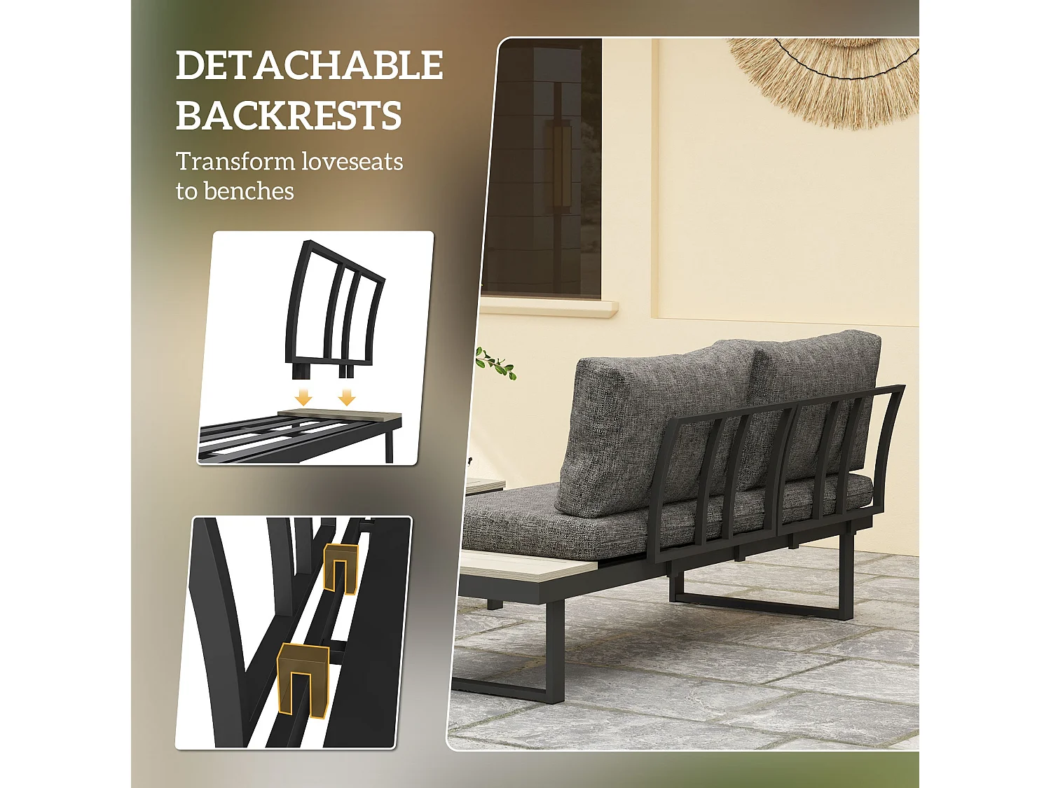 Maluki 4 Seater L Shaped Aluminium Garden Sofa Set Dark Grey