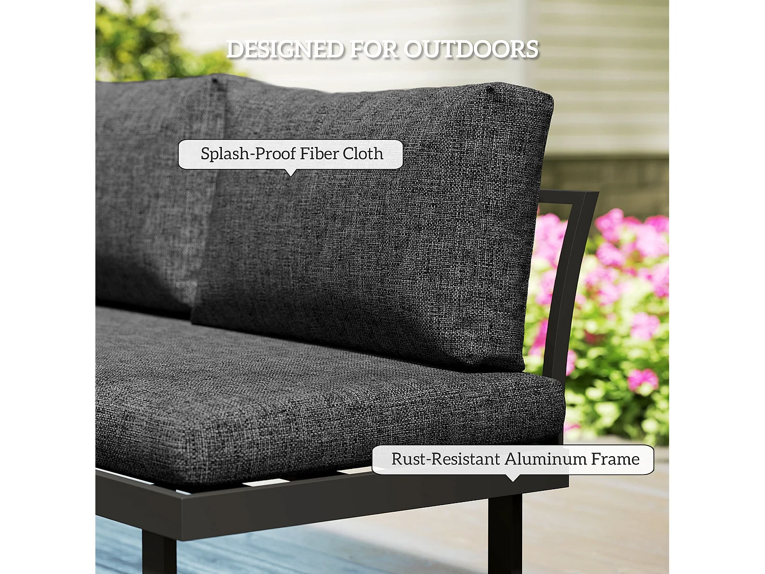 Maluki 4 Seater L Shaped Aluminium Garden Sofa Set Dark Grey
