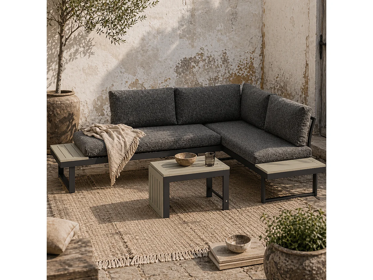 Maluki 4 Seater L Shaped Aluminium Garden Sofa Set Dark Grey