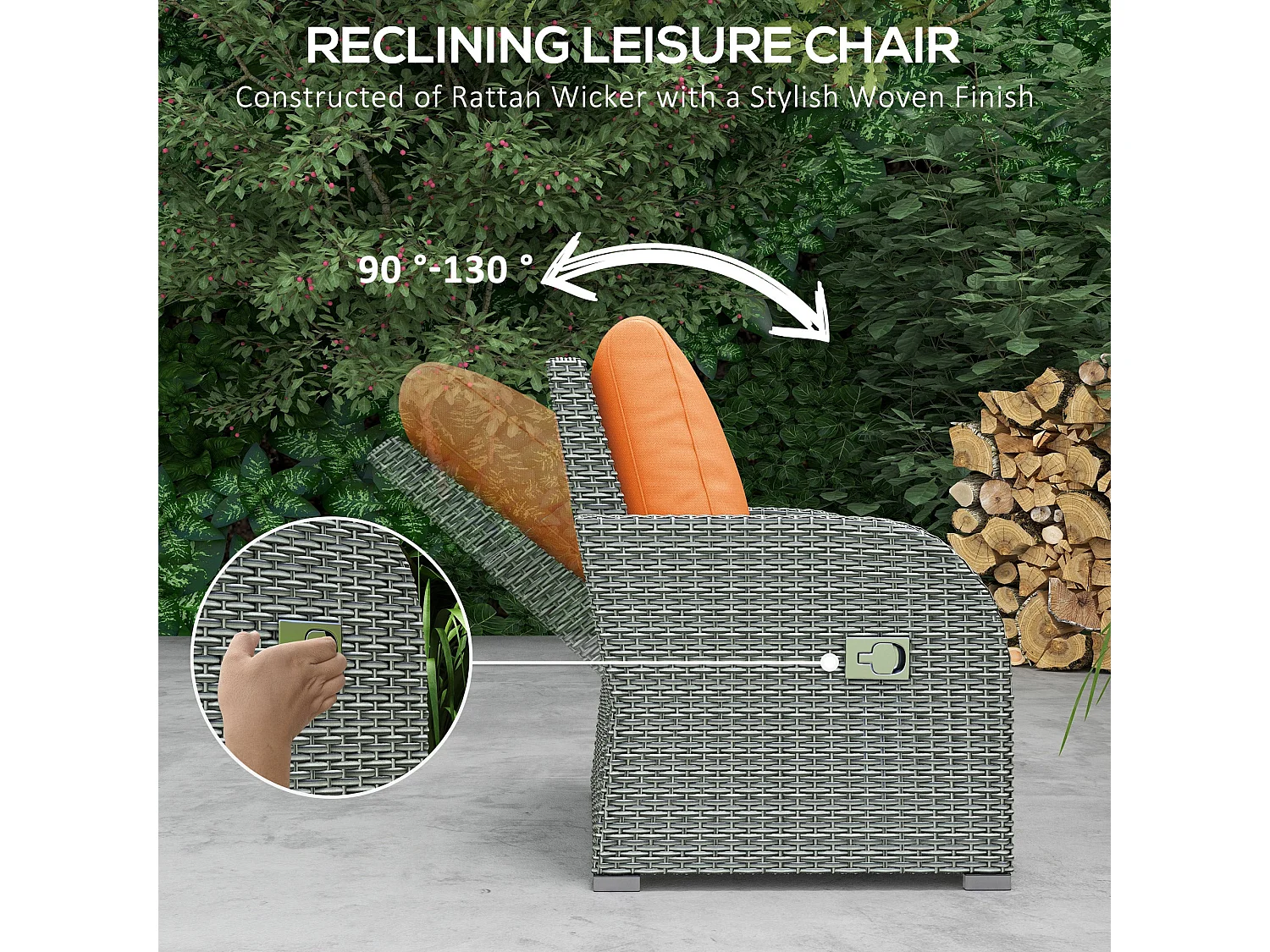 Lerami 7 Seater Orange Rattan Garden Sofa Set with Reclining Armchairs and Footstools