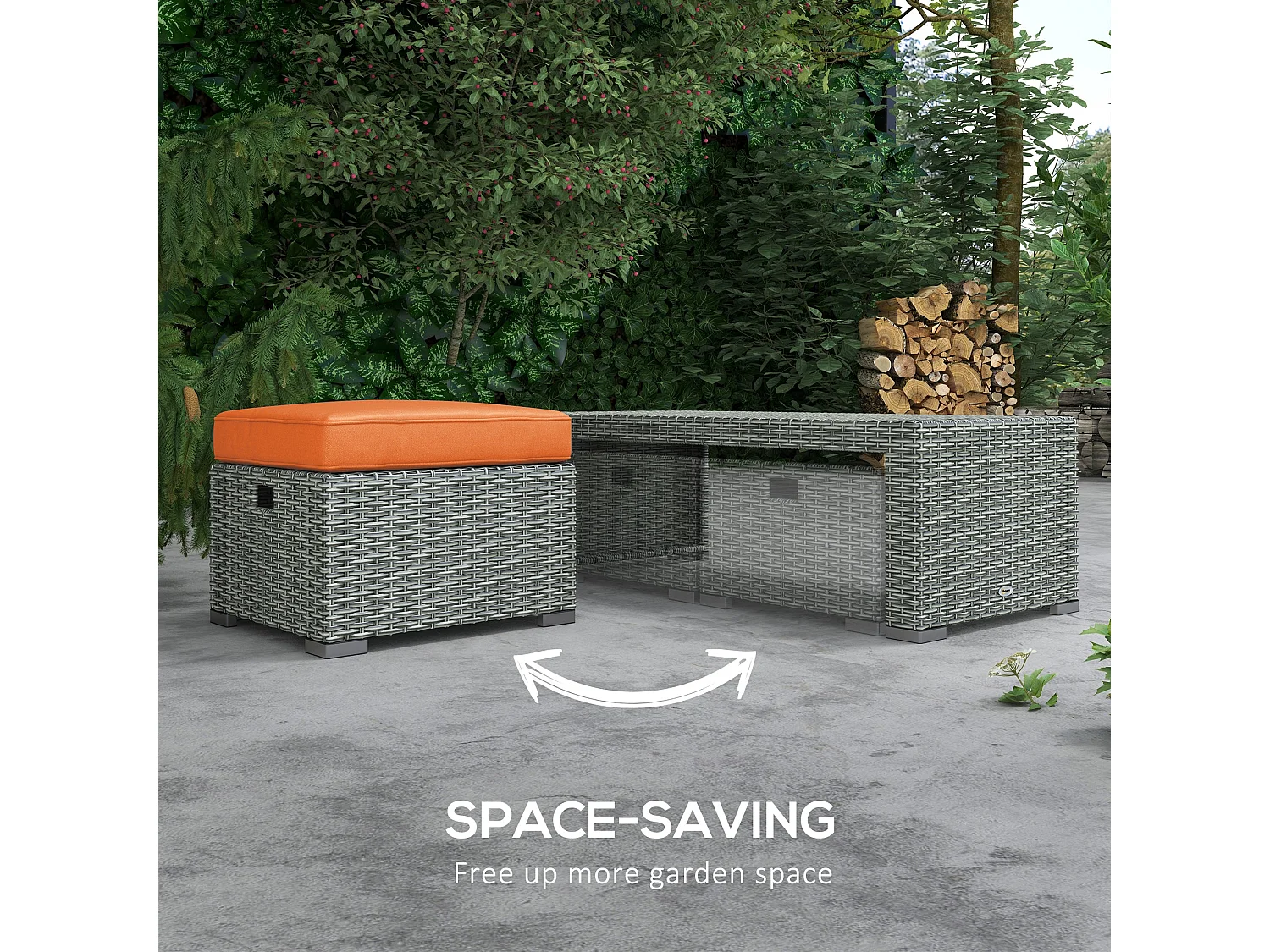 Lerami 7 Seater Orange Rattan Garden Sofa Set with Reclining Armchairs and Footstools