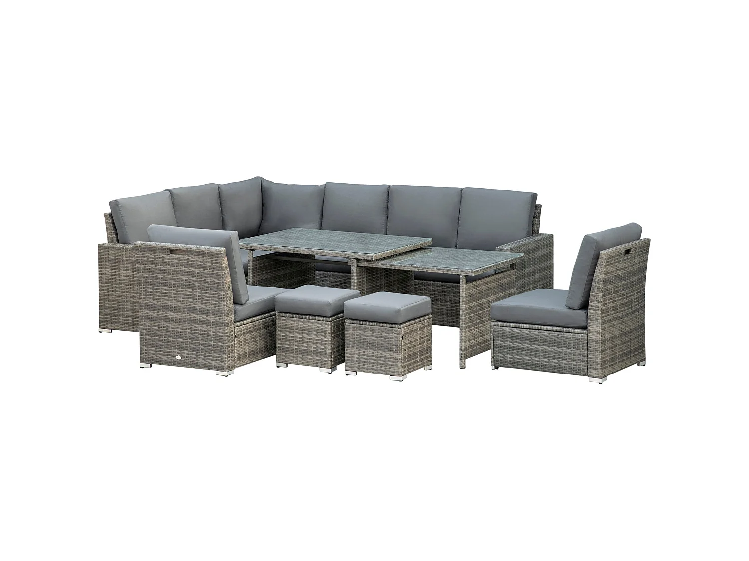 Rokane Grey Rattan 10 Seater Modular Garden Sofa Set with Extending Dining Table