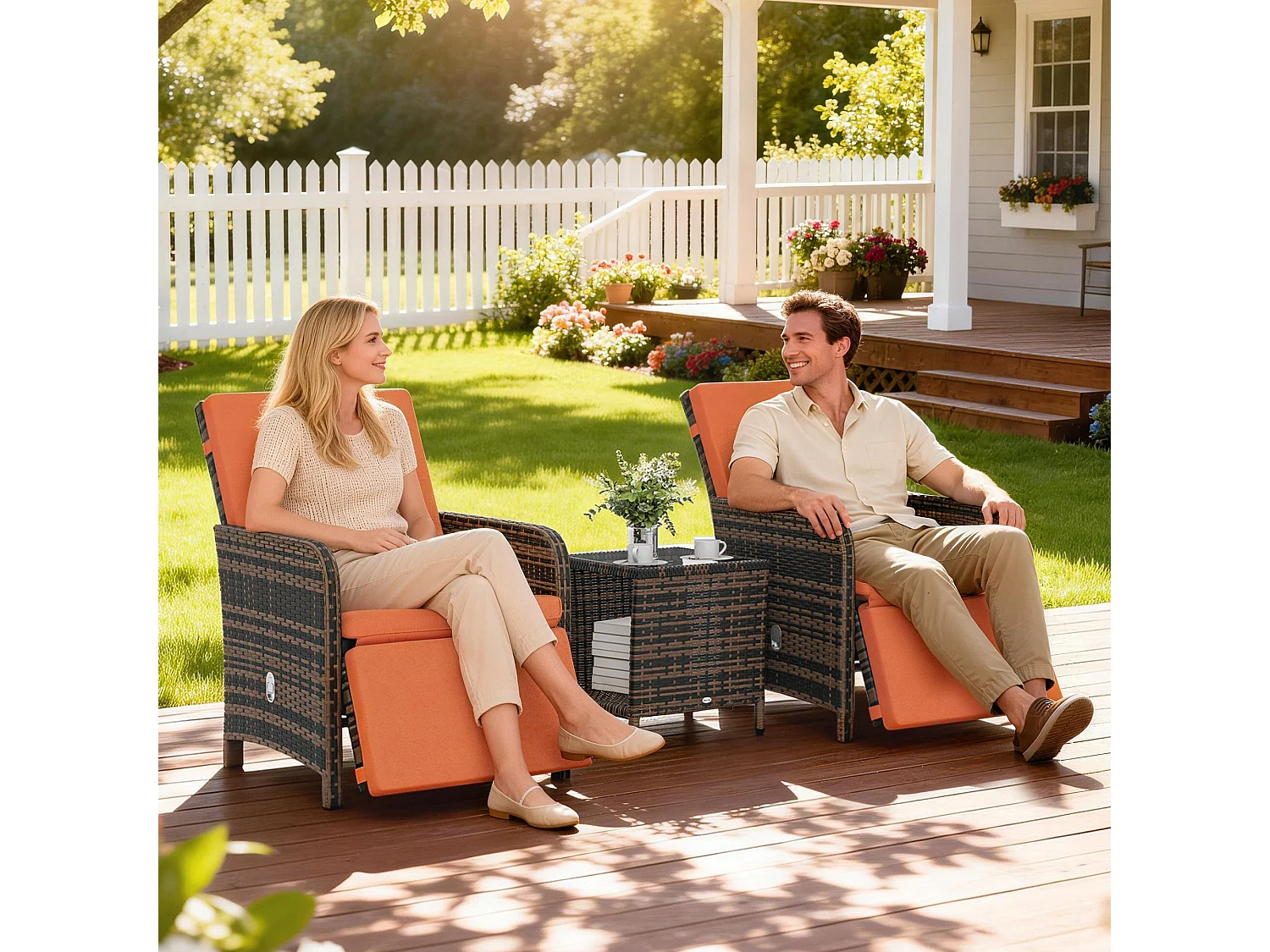 Haridi 3 Piece Rattan Bistro Set in Mixed Brown and Orange