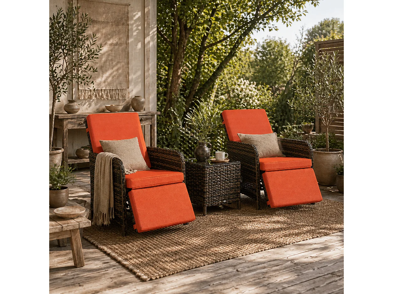Haridi 3 Piece Rattan Bistro Set in Mixed Brown and Orange