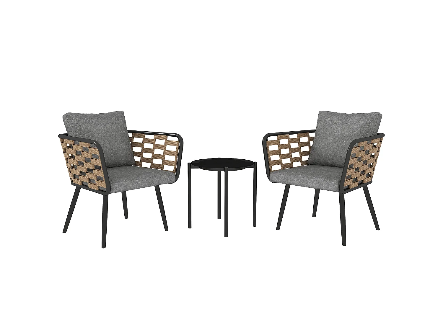 Lomi Natural Rattan 3 Piece Bistro Set with Round Tempered Glass Coffee Table