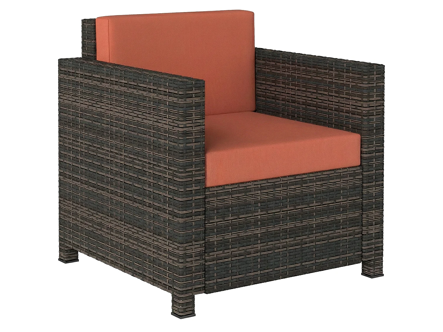 Noette Faux Rattan Garden Armchair Brown with Orange Cushion