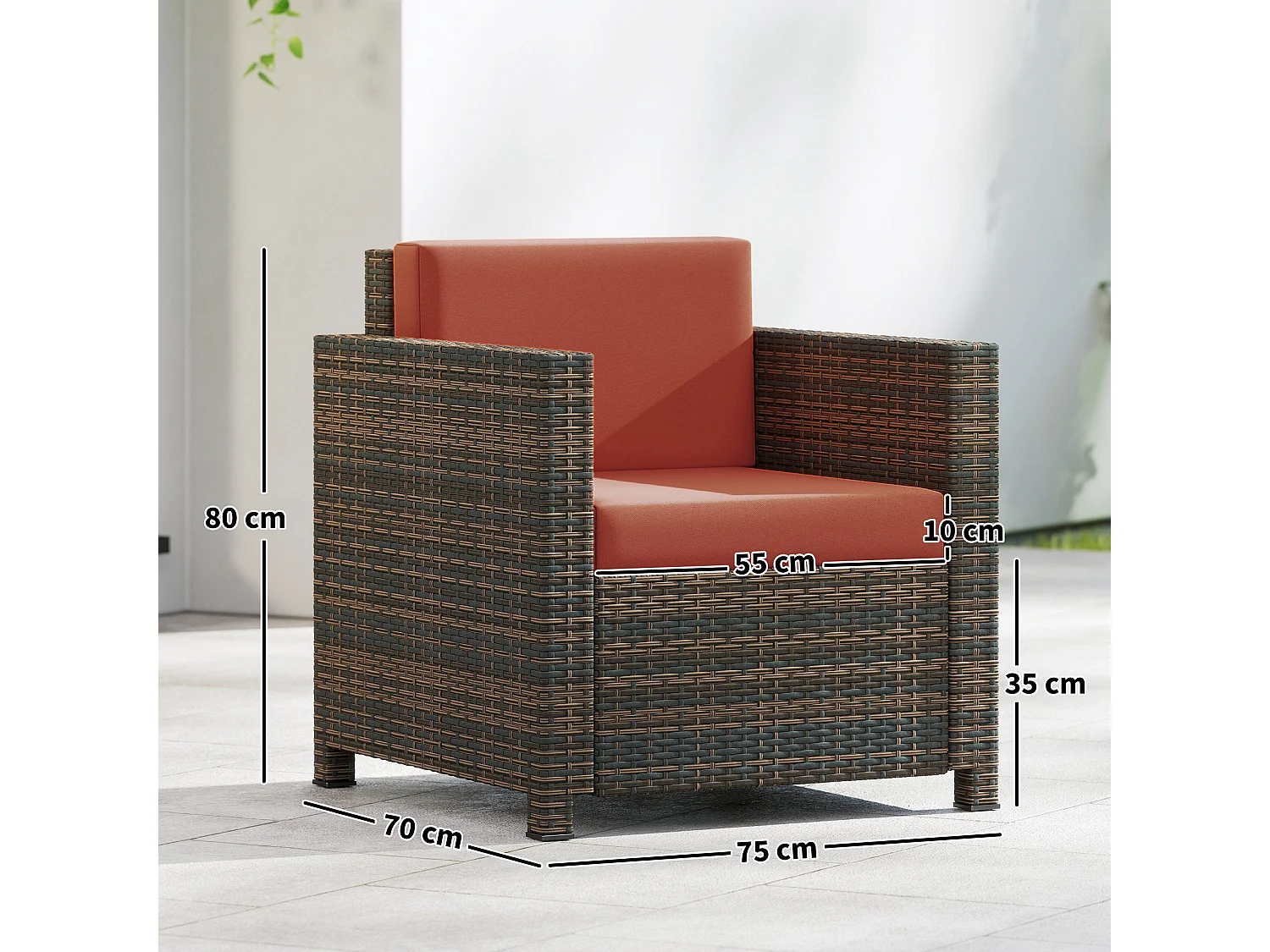Noette Faux Rattan Garden Armchair Brown with Orange Cushion
