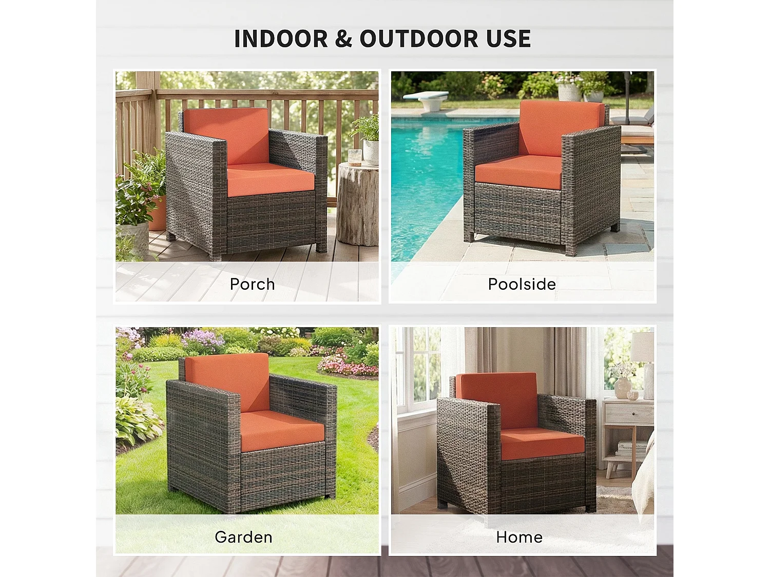 Noette Faux Rattan Garden Armchair Brown with Orange Cushion