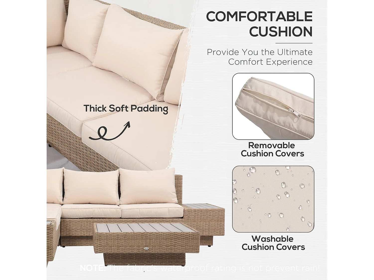 Repa 5 Seater Beige PE Rattan Garden Corner Sofa Set with Side Trays and Coffee Table