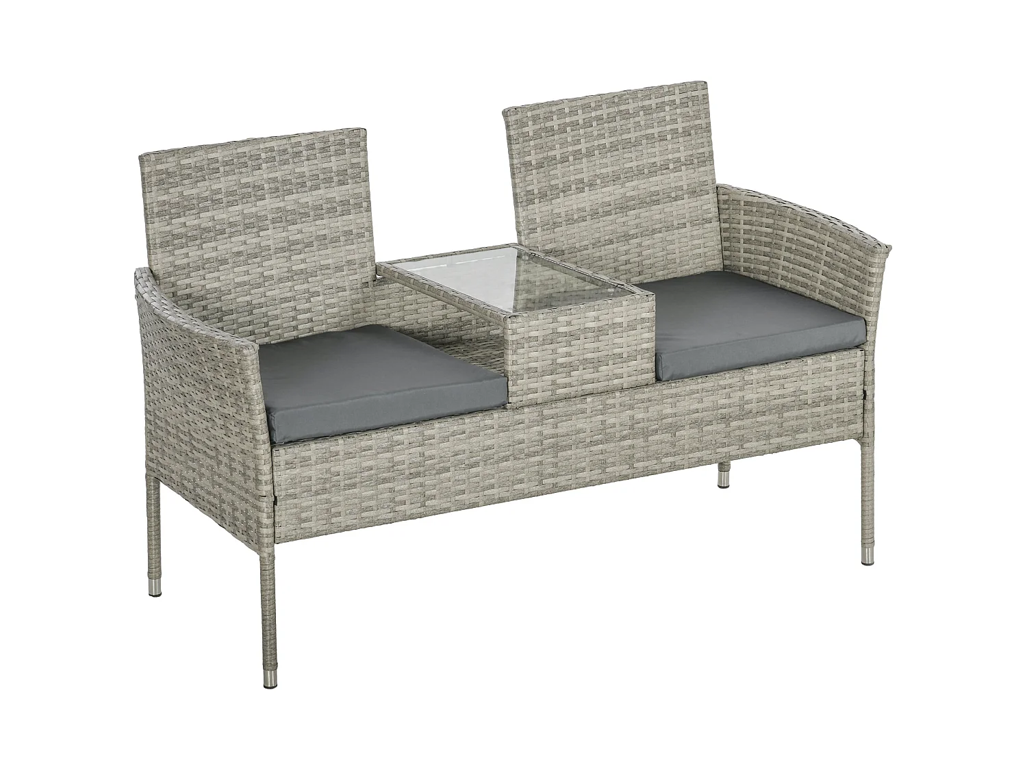 Vama 2 Seat Faux Rattan Garden Chair Light Grey with Integrated Coffee Table