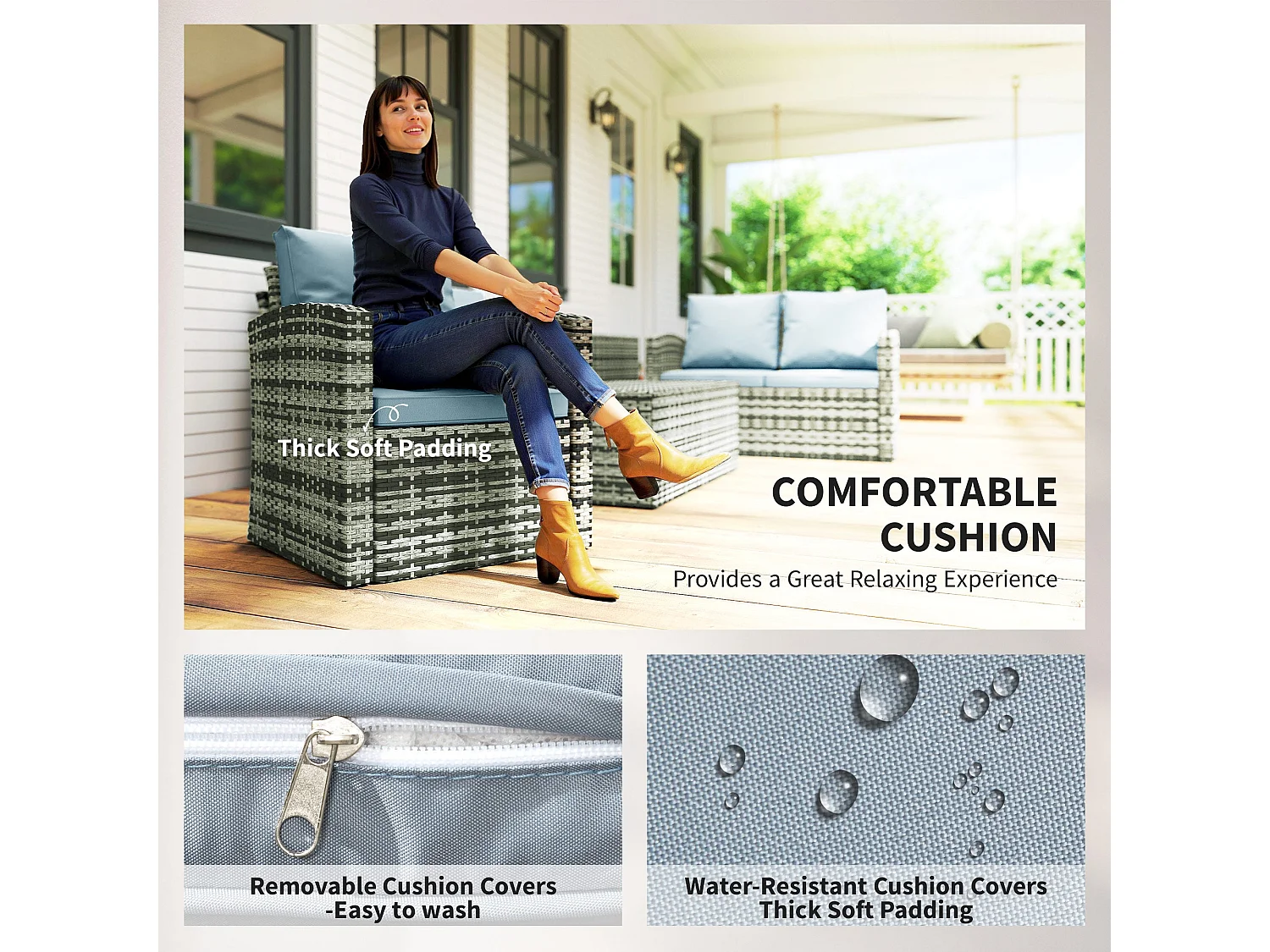 Vaveyo Grey 7 Seater Rattan Outdoor Sofa Set with Storage Tables and Cushions