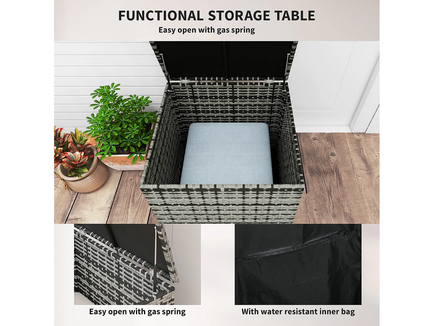Vaveyo Grey 7 Seater Rattan Outdoor Sofa Set with Storage Tables and Cushions