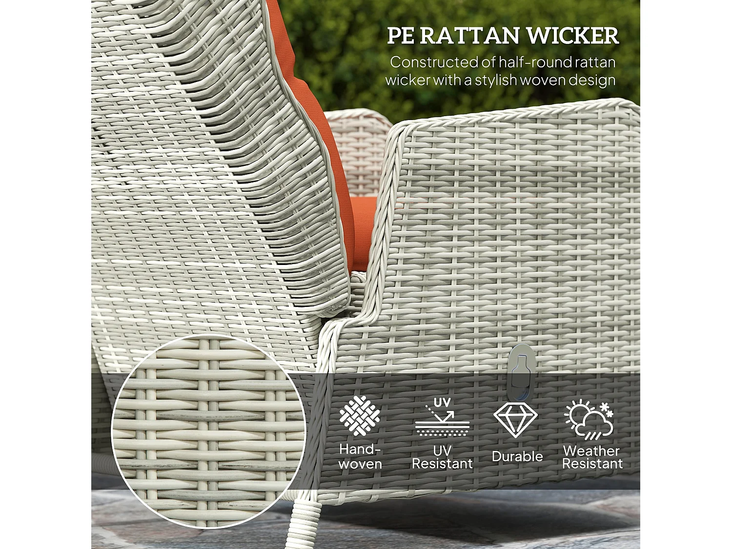 Bapa 5 Piece Orange Rattan Reclining Bistro Set with Glass Top and Footstools