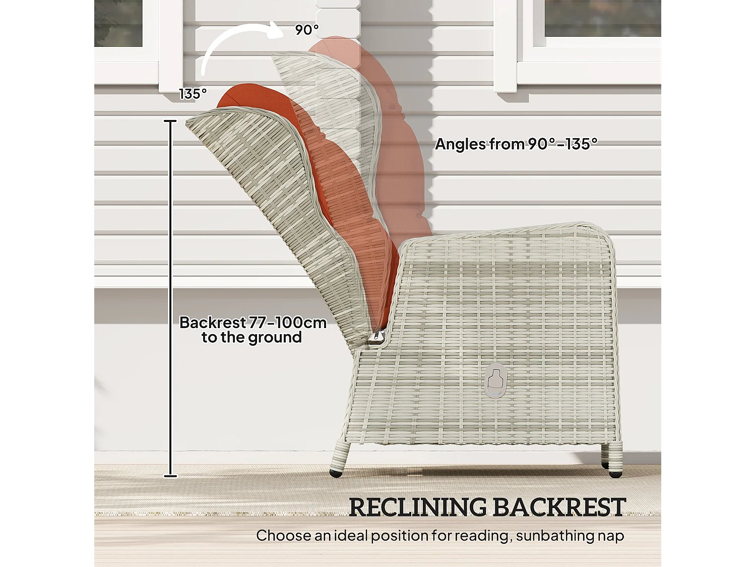 Bapa 5 Piece Orange Rattan Reclining Bistro Set with Glass Top and Footstools