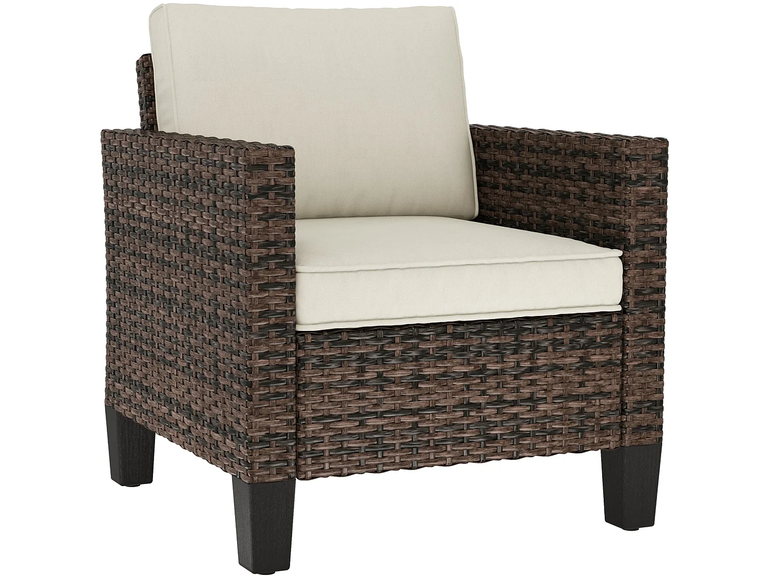 Sune Rattan Brown Outdoor Armchair Single Seat with Cream Cushion