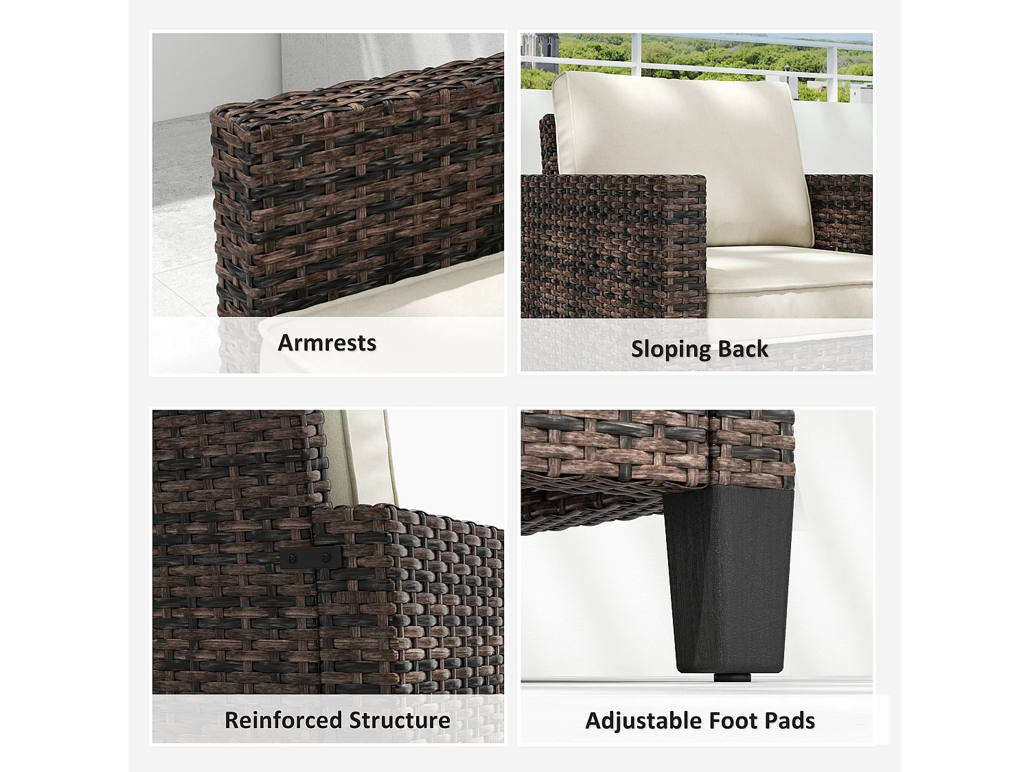 Sune Rattan Brown Outdoor Armchair Single Seat with Cream Cushion