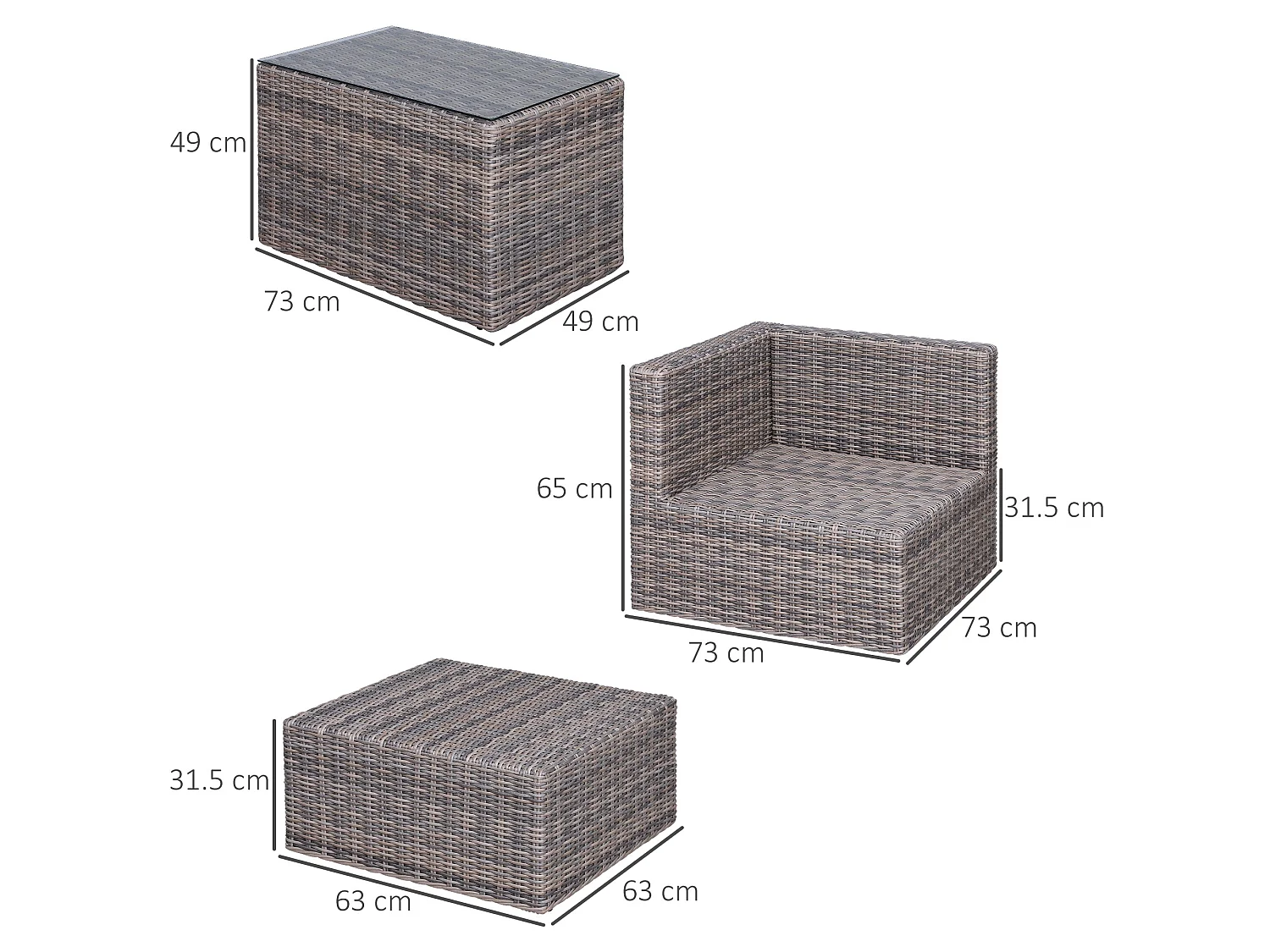 Vapa Faux Rattan Mixed Brown 5‑Piece Outdoor Bistro Set with Glass Table