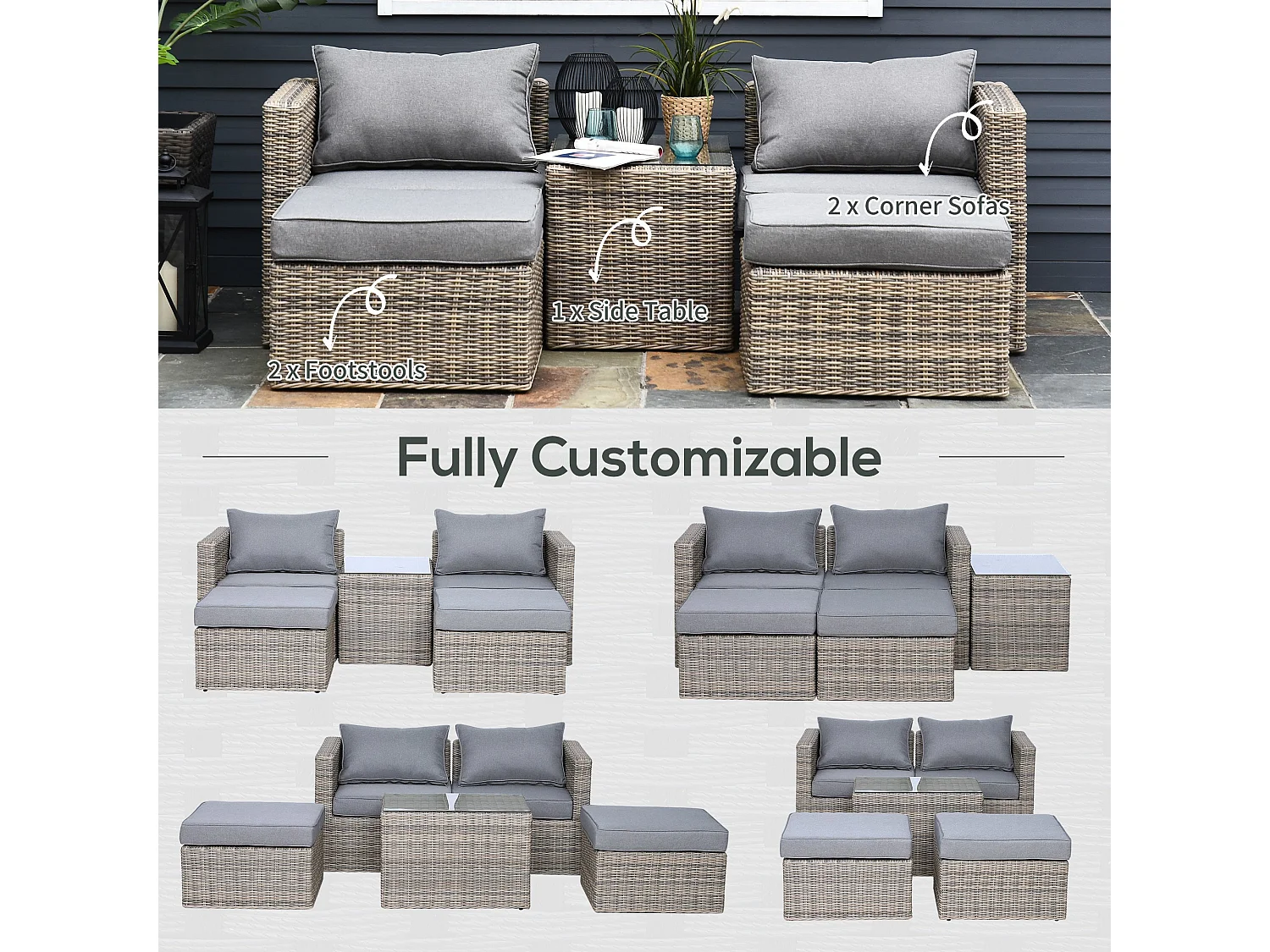 Vapa Faux Rattan Mixed Brown 5‑Piece Outdoor Bistro Set with Glass Table