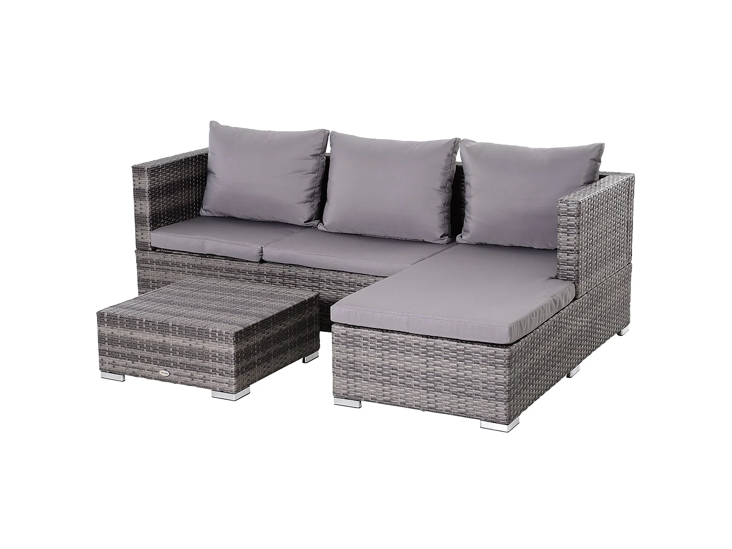 Sevafa Grey Rattan L Shaped Outdoor Corner Sofa Set with Cushions and Coffee Table