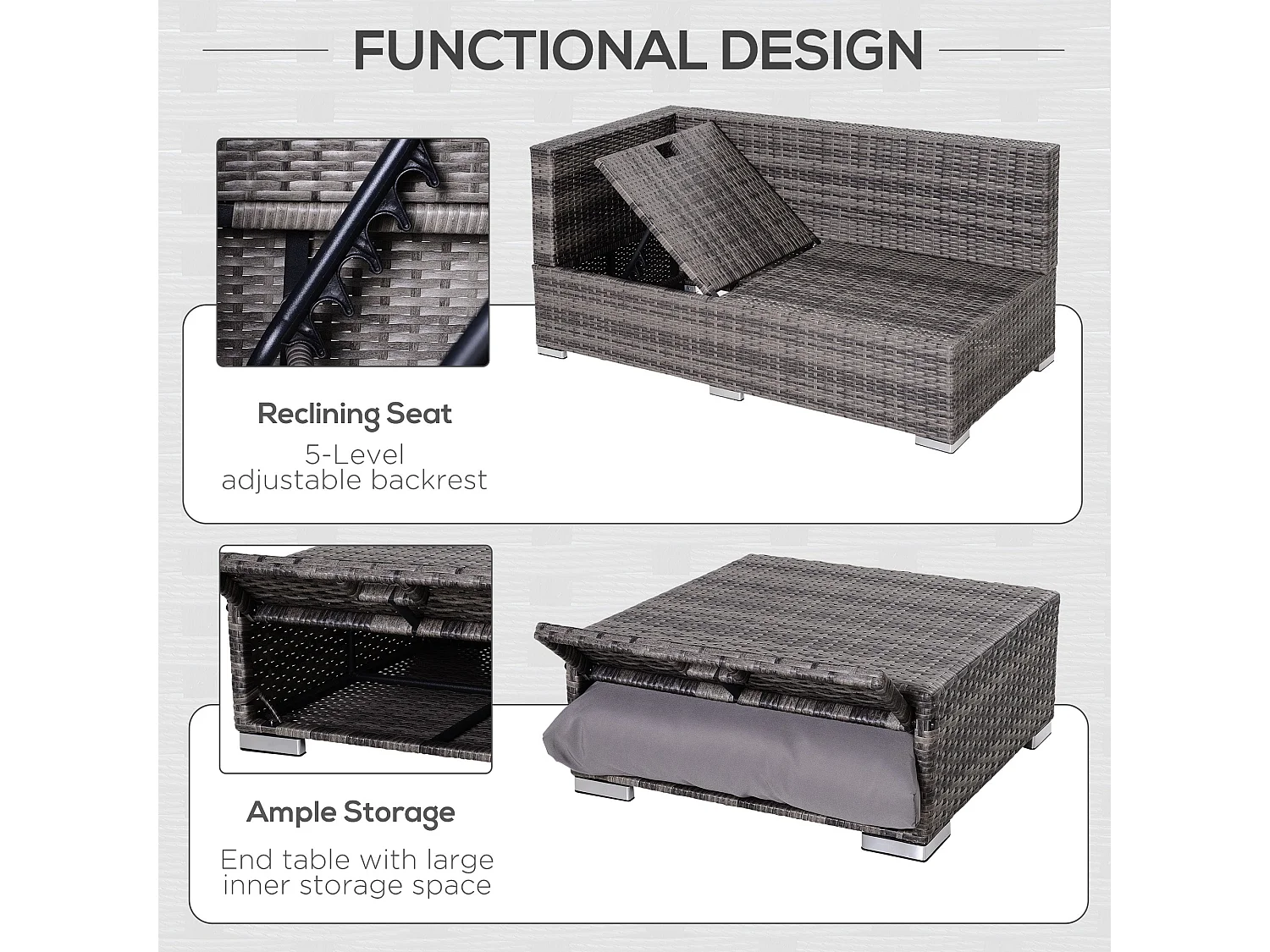 Sevafa Grey Rattan L Shaped Outdoor Corner Sofa Set with Cushions and Coffee Table