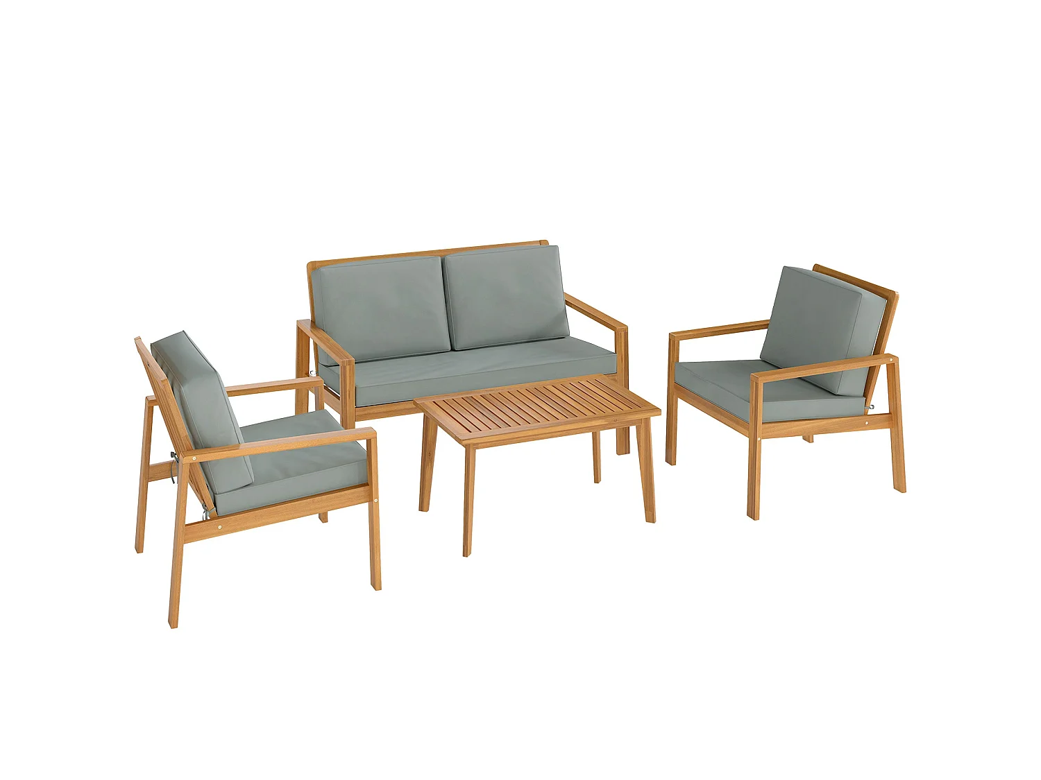 Rotoyo 4 Seater Acacia Wood Outdoor Garden Furniture Set with Teak Finish and Grey Cushions