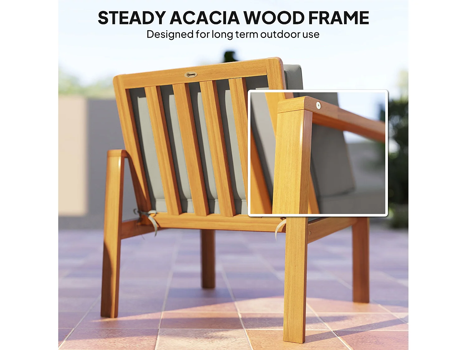Rotoyo 4 Seater Acacia Wood Outdoor Garden Furniture Set with Teak Finish and Grey Cushions