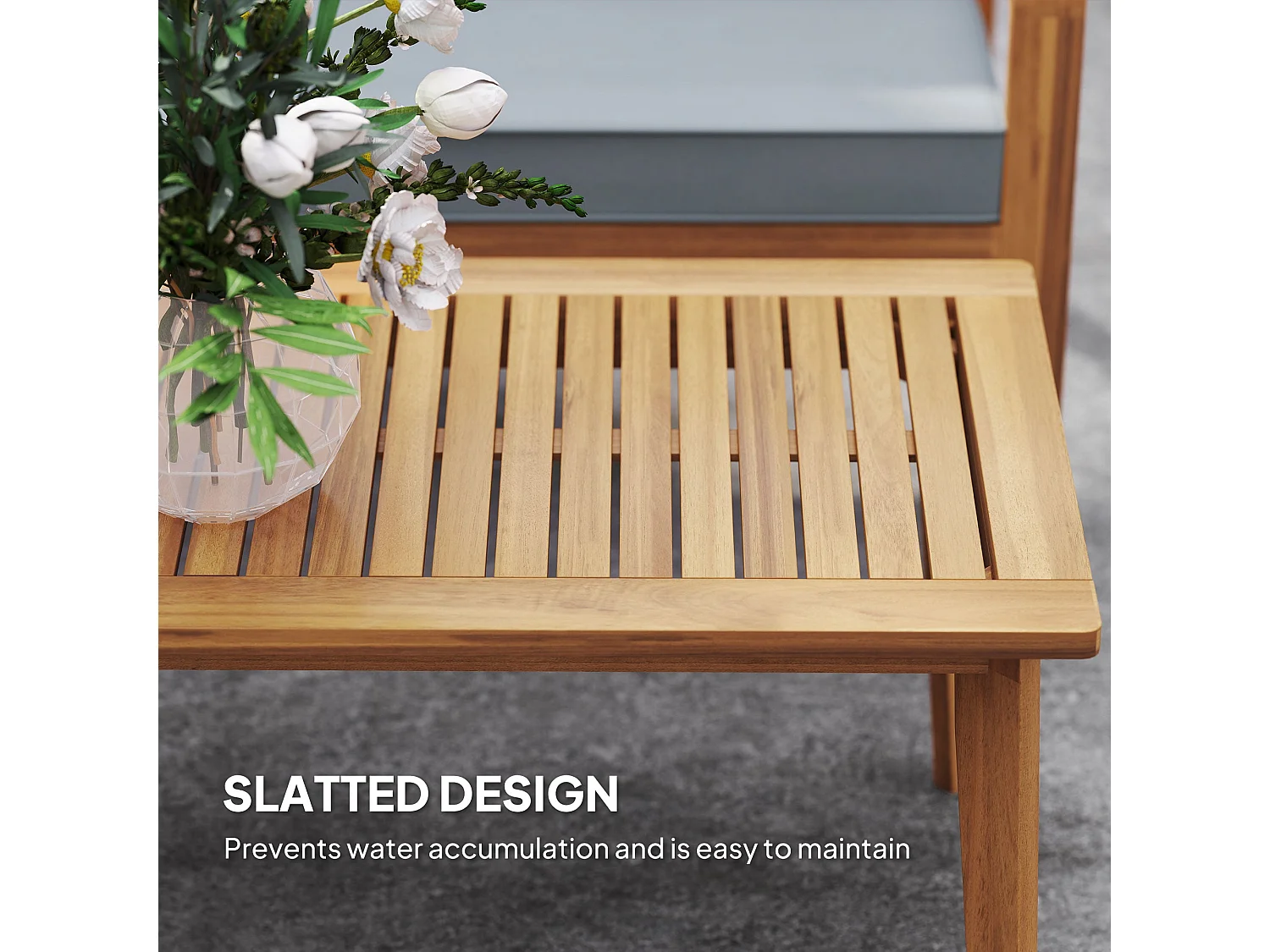 Rotoyo 4 Seater Acacia Wood Outdoor Garden Furniture Set with Teak Finish and Grey Cushions