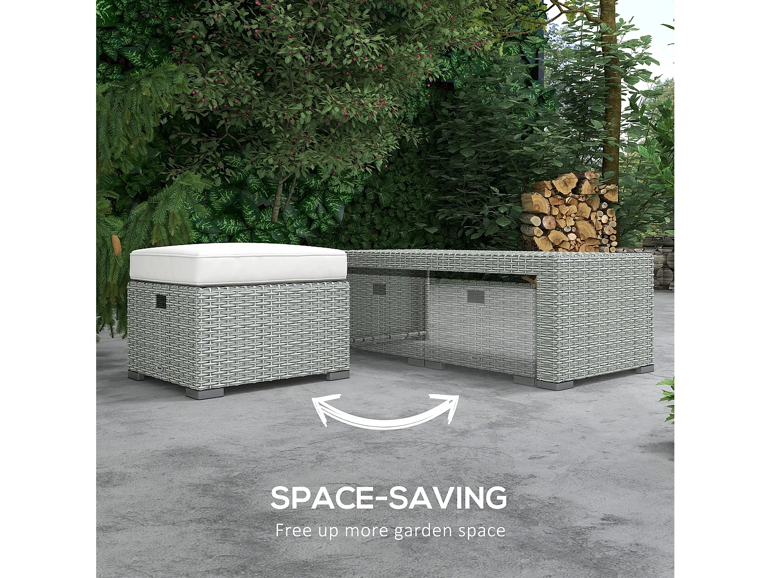 Tanette 7 Seater Outdoor Rattan Sofa Set Light Grey 2 Reclining Armchairs 2 Stools
