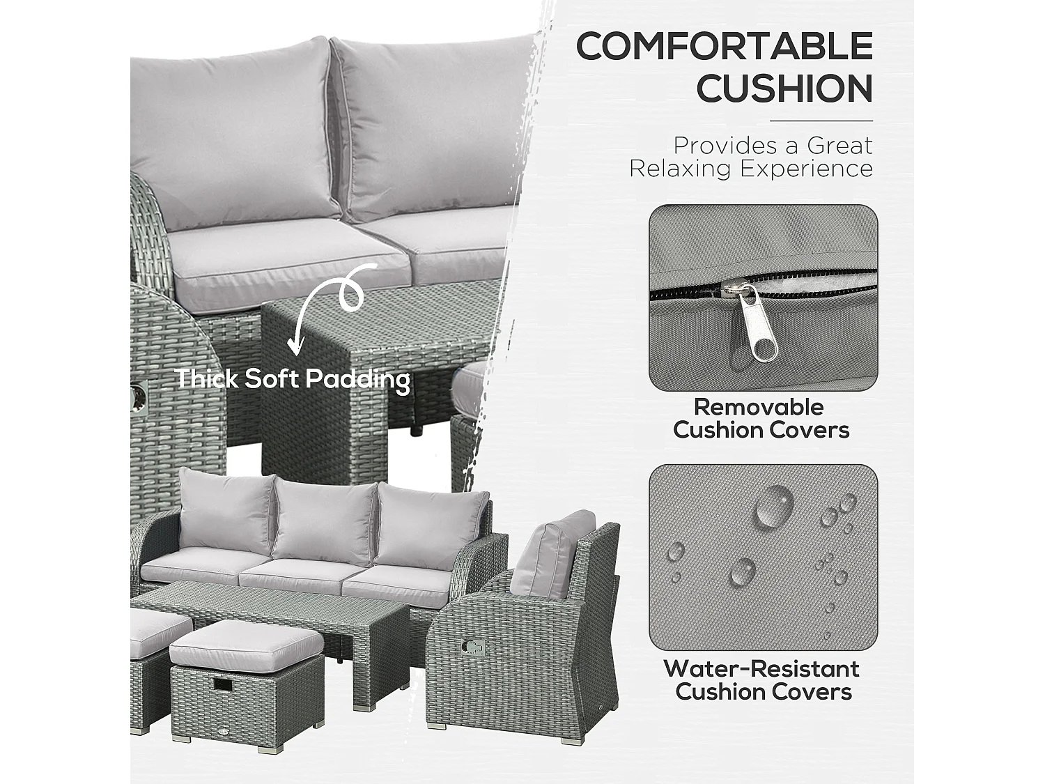 Tanette 7 Seater Outdoor Rattan Sofa Set Light Grey 2 Reclining Armchairs 2 Stools