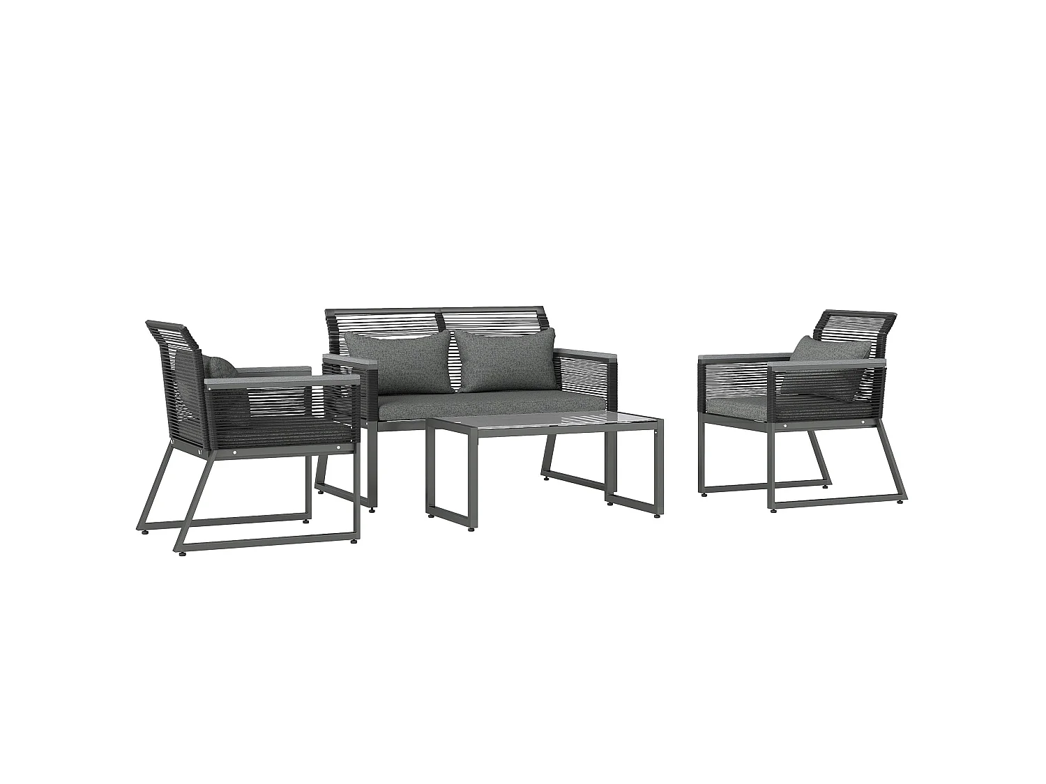 Mopafa 4 Piece Dark Grey Rattan Garden Furniture Set with Cushions