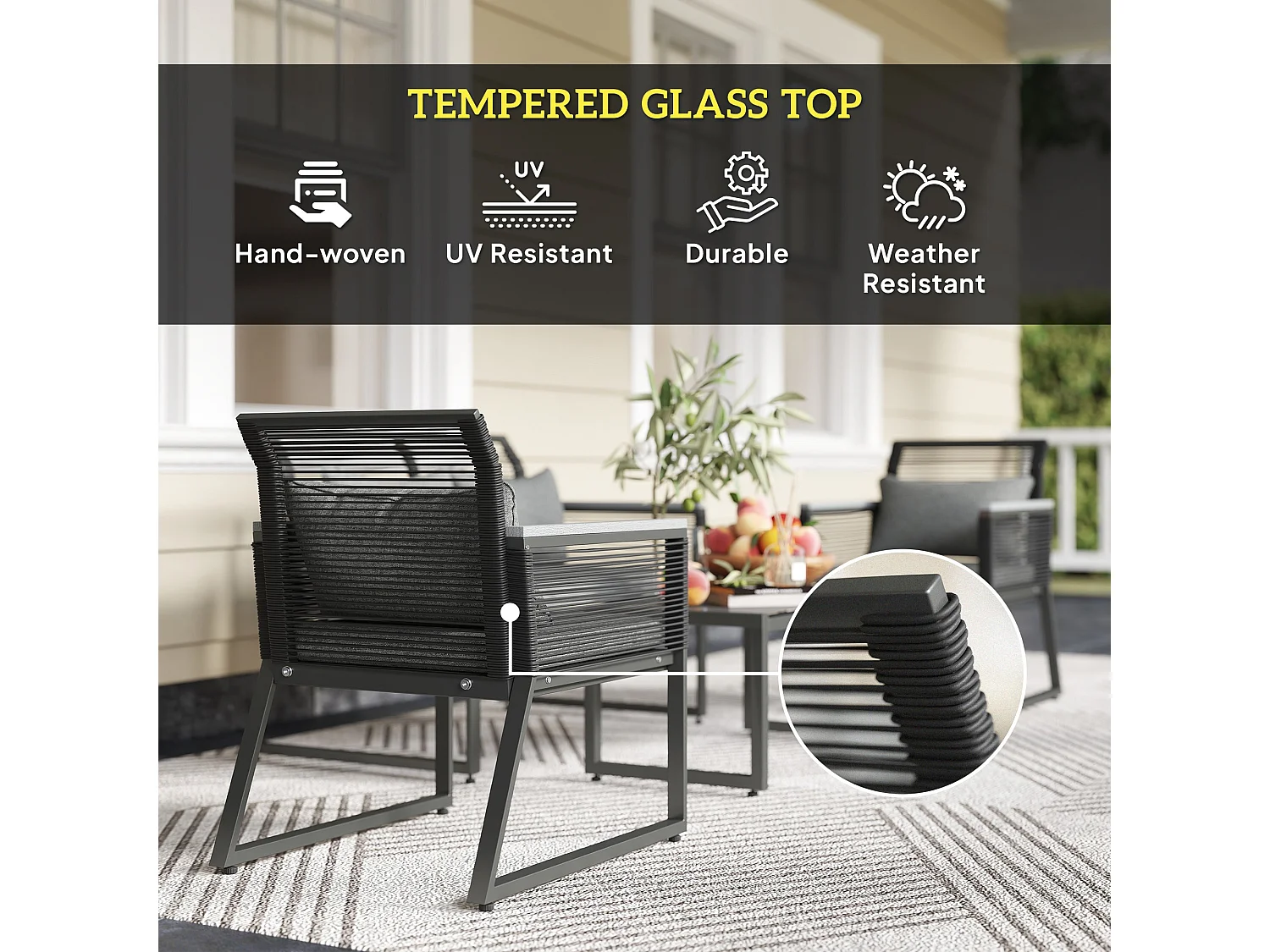 Mopafa 4 Piece Dark Grey Rattan Garden Furniture Set with Cushions