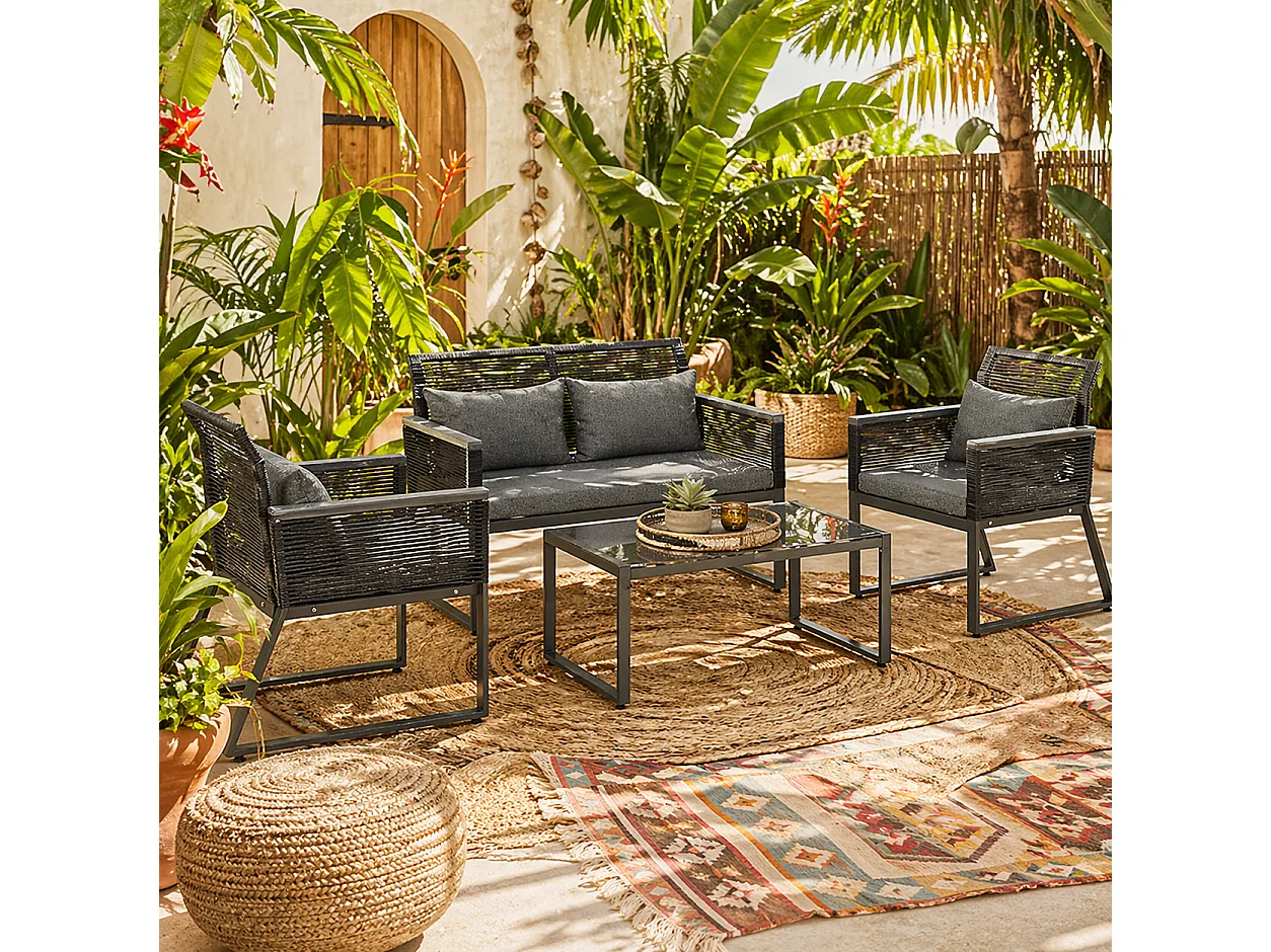 Mopafa 4 Piece Dark Grey Rattan Garden Furniture Set with Cushions