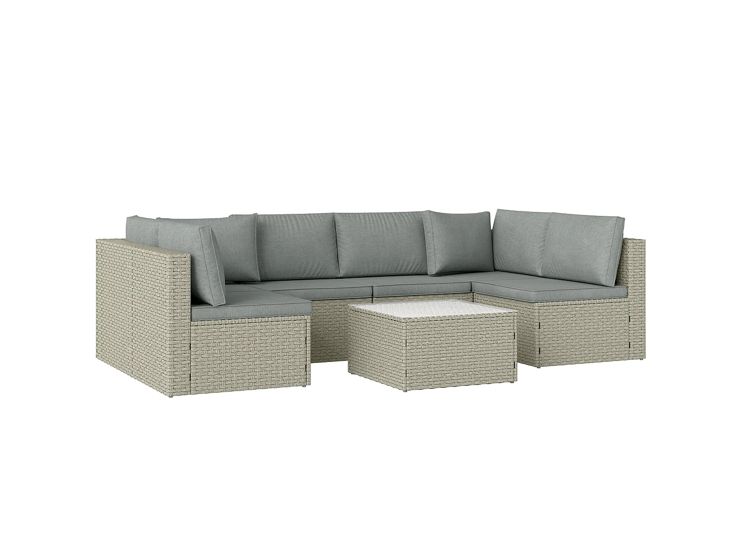 Lura 7 Piece Modular Rattan Outdoor Furniture Set Light Brown Grey