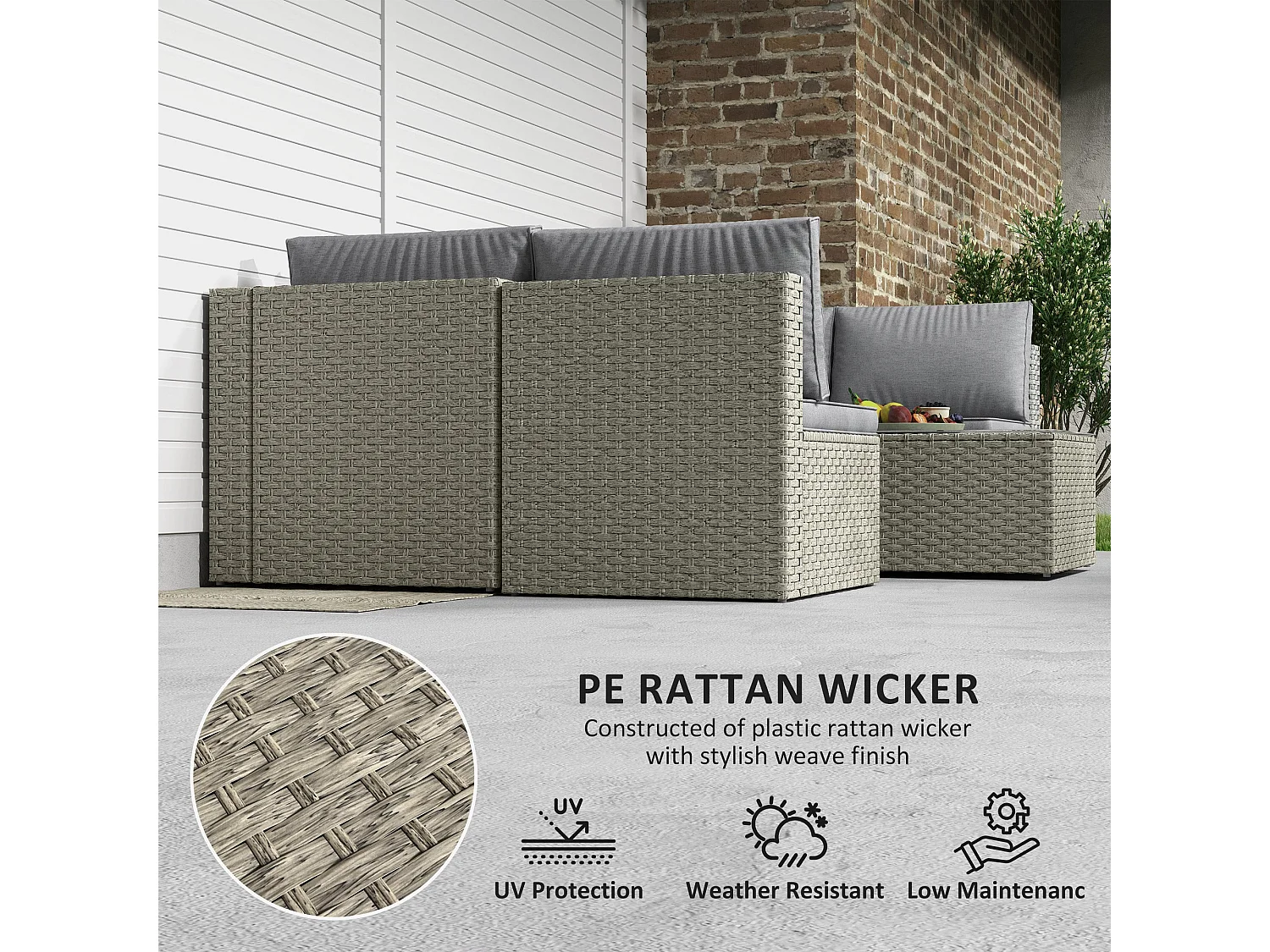 Lura 7 Piece Modular Rattan Outdoor Furniture Set Light Brown Grey